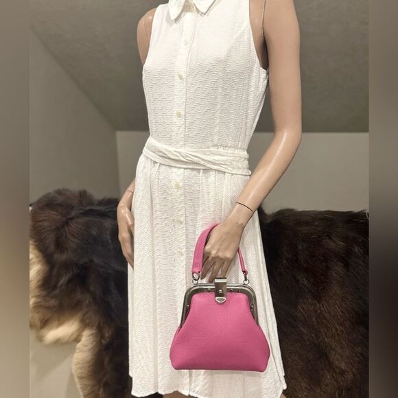 Pink Togo Calfskin Handmade Unique Rivet Frame Purse, Shoulder Bag, Crossbody - Picture 6 of 16